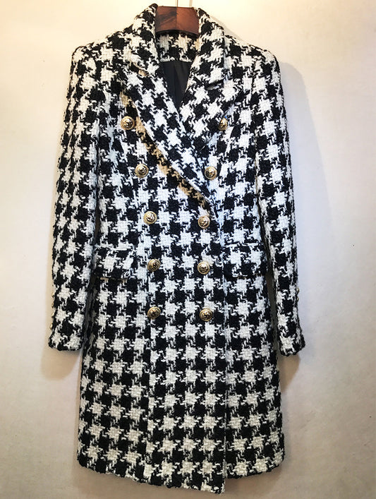 High Quality Luxury Houndstooth Tweed Coat
