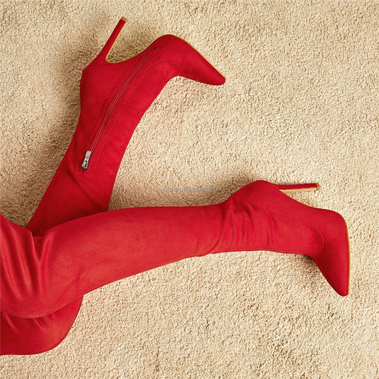 Pumps Red Pointed Toe Over the Knee Boots Thigh High Zapatos De Mujer