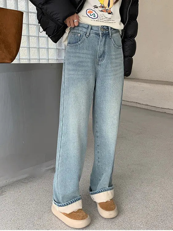 Retro Blue Velvet High Waist Baggy Pants