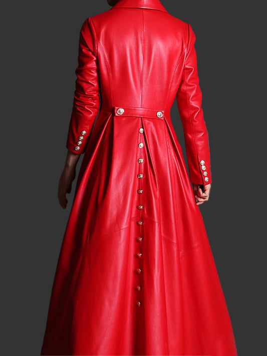 Lautaro Long-Skirt Red Black Faux Leather Trench Coat