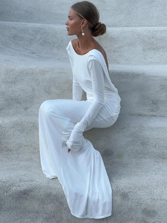 2025 New Backless Dress Long Skirt Slim Fit Long-Sleeved