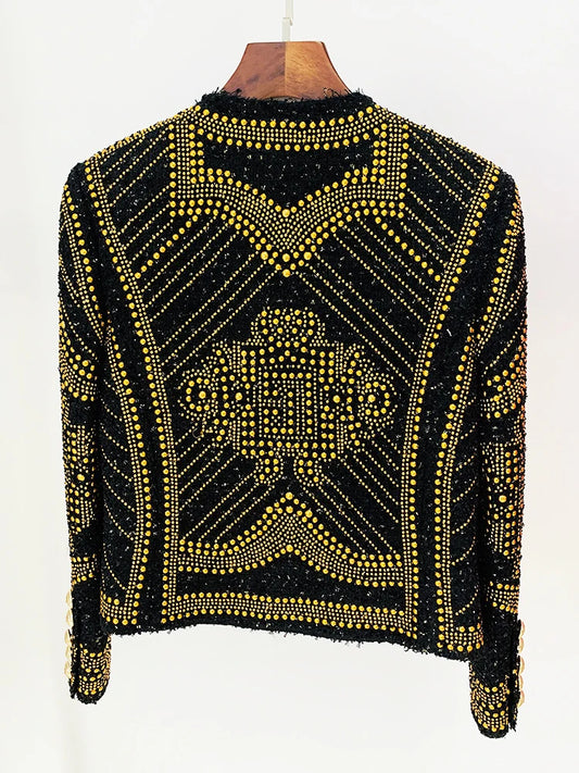 Newest Metal Rivet Beaded Tweed Jacket