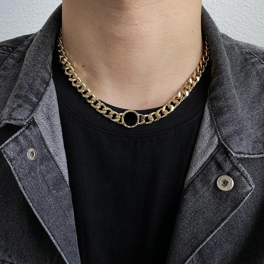 Flashbuy Punk Chunky Roman Numerals Black Round Metal Necklace