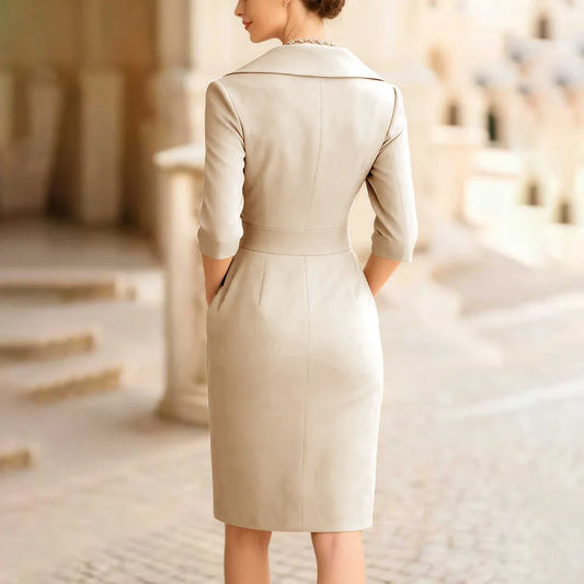Elegant Lapel Slim Midi Dress