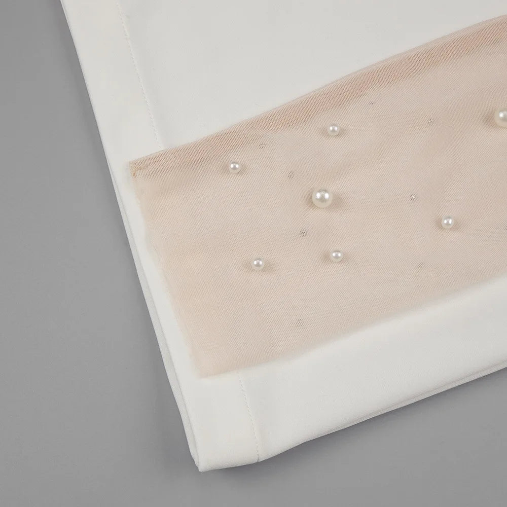 Luxury Long Sleeve Pearl White Bodycon Set Jumpsuit