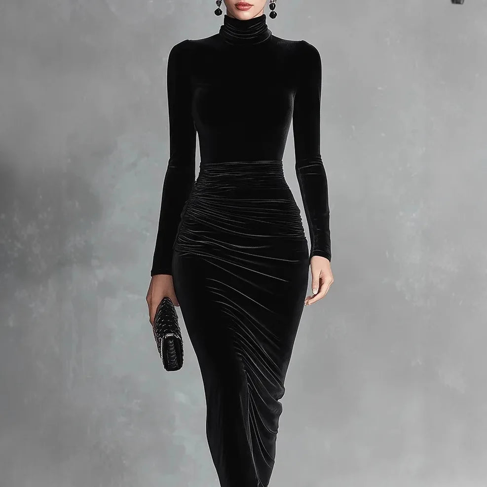 Ruched Elegant Turtleneck Dress