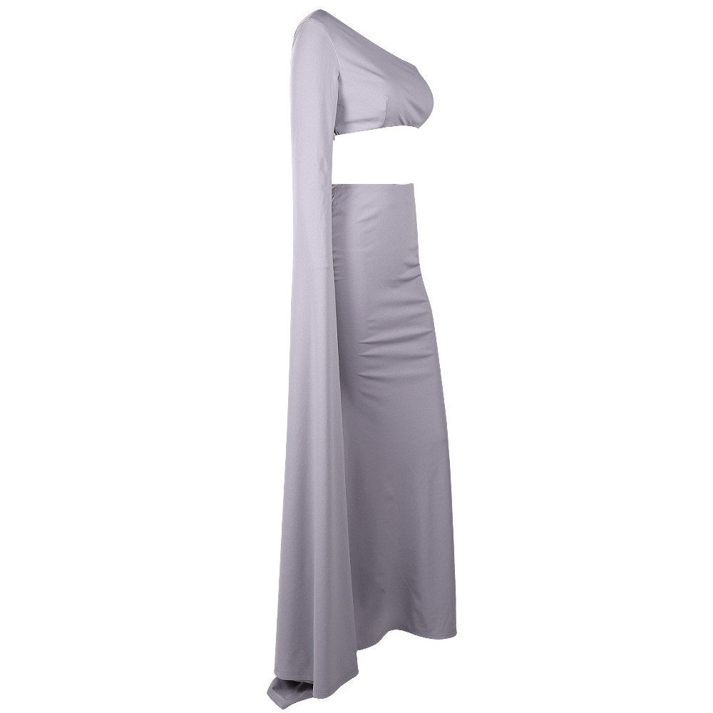 Grey One-Shoulder Evening Dress