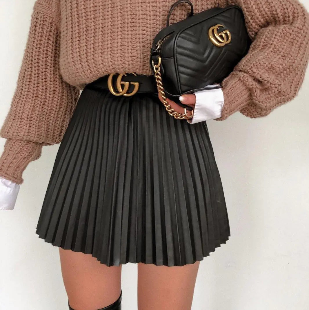 Draped Pleated Knitted Mini Skirt for Women Winter