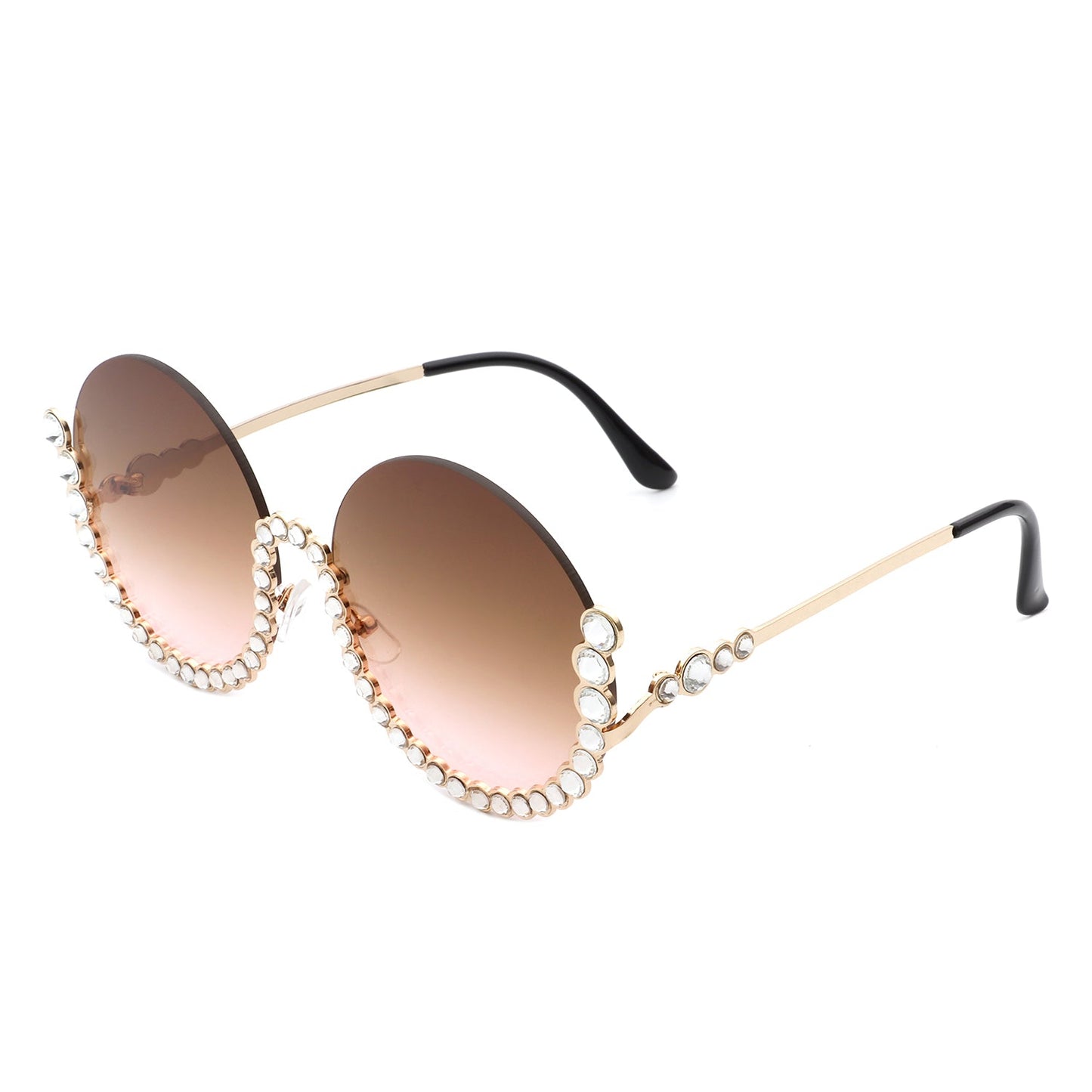 Gloriana - Women Circle Half Frame Oversize Rhinestone Round Sunglasses