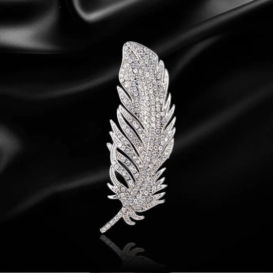 Rhinestone Feather Brooch