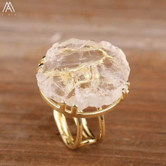 Natural White Quartz Crystal Gold Rings
