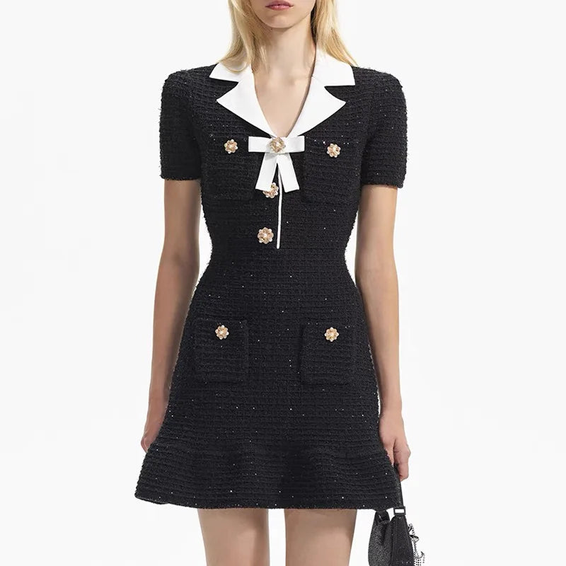 Vintage Knit White Short-Sleeved Dress