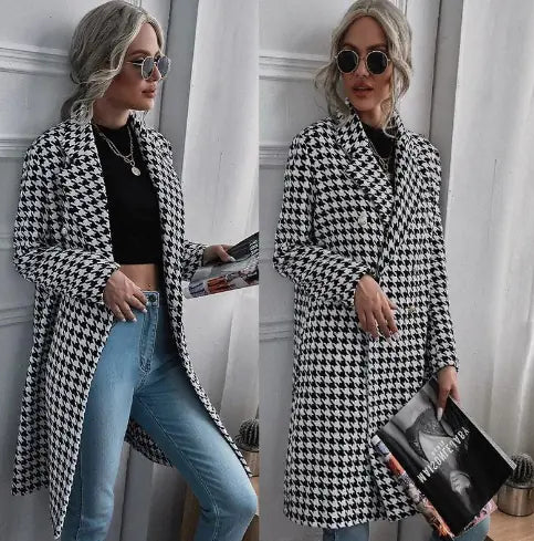 Plaid Blazer Long Wool Coat
