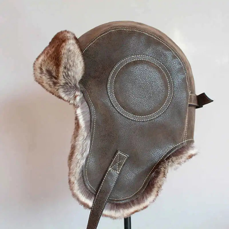 Winter Ushanka Aviator Bomber Trapper Hat Faux Fur Leather