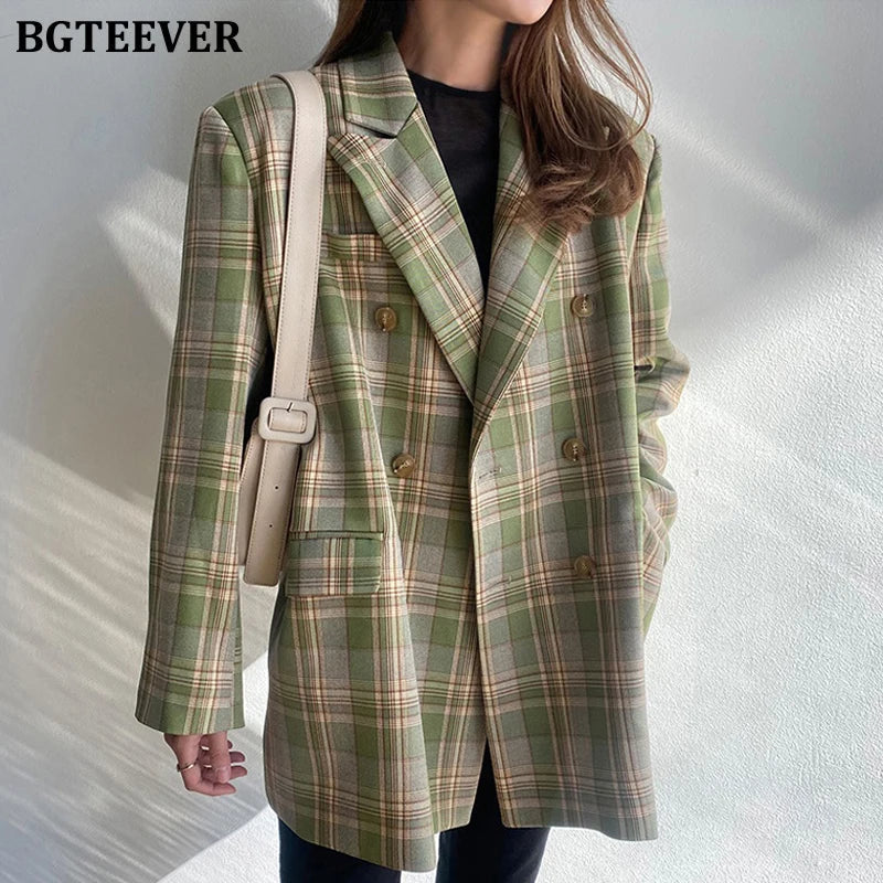 New Vintage Loose Plaid Blazer Double-Breasted
