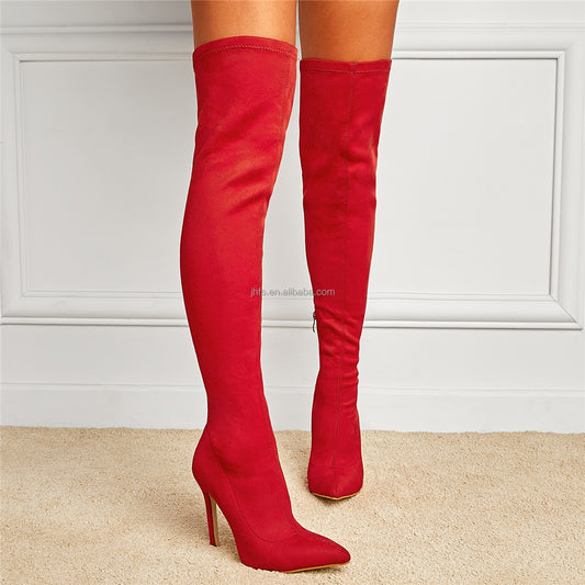 Pumps Red Pointed Toe Over the Knee Boots Thigh High Zapatos De Mujer