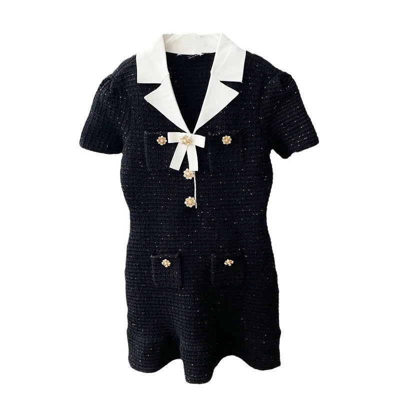 Vintage Knit White Short-Sleeved Dress