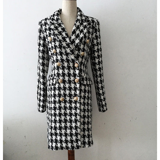 High Quality Luxury Houndstooth Tweed Coat