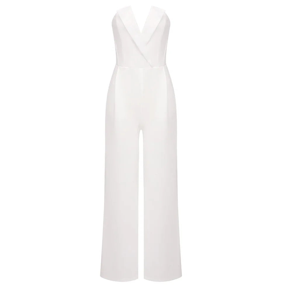 Luxury Long Sleeve Pearl White Bodycon Set Jumpsuit