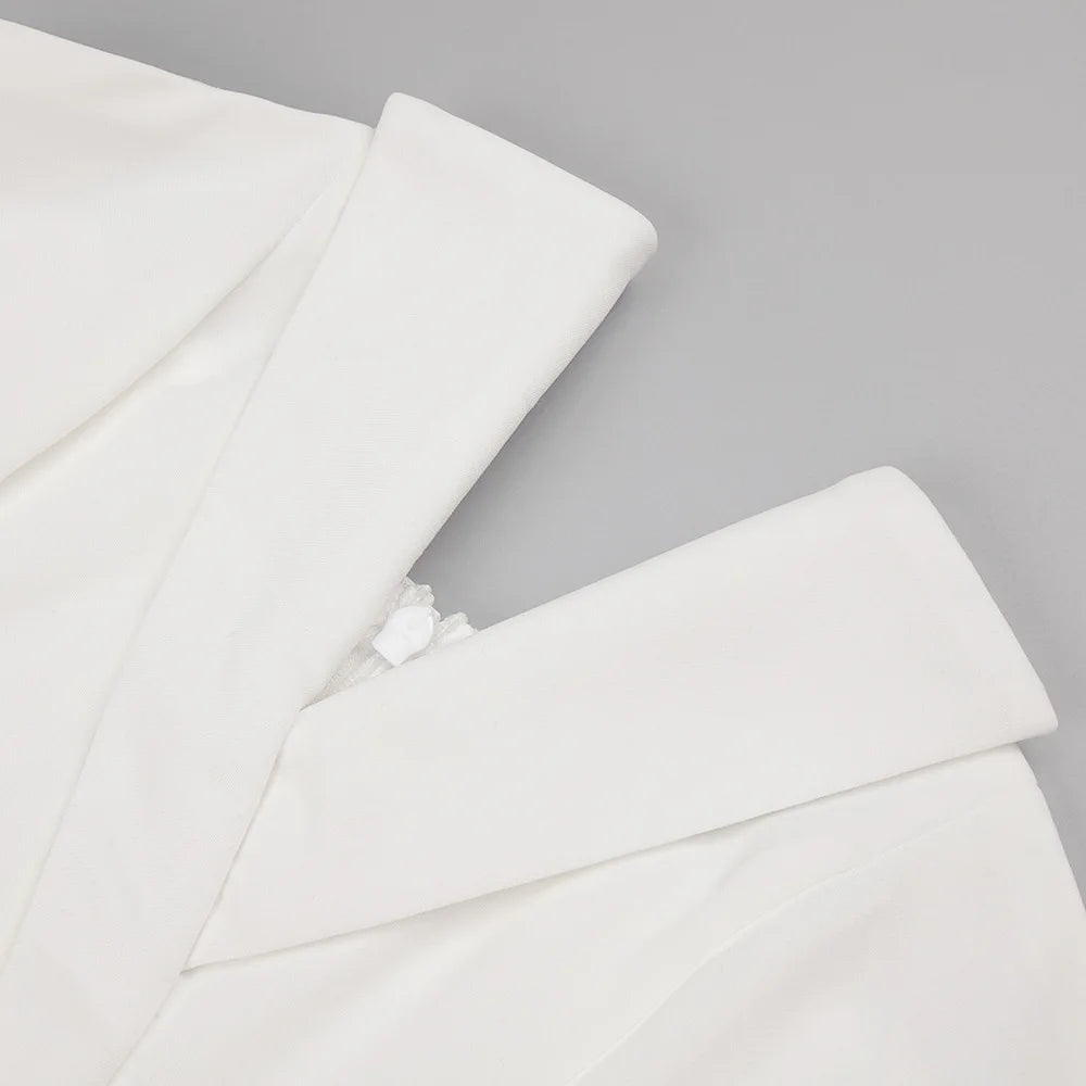 Luxury Long Sleeve Pearl White Bodycon Set Jumpsuit