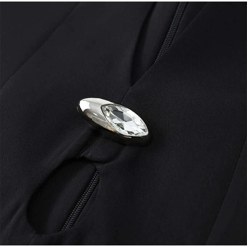 Black Hollowed-Out Mini A-line Long-Sleeved Dress