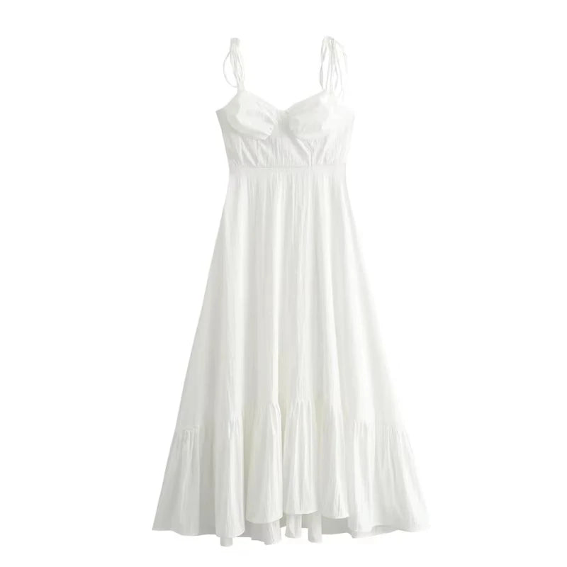 MUJER White Long Dresses Ruffle Slip Corset Dress Sleeveless/Backless