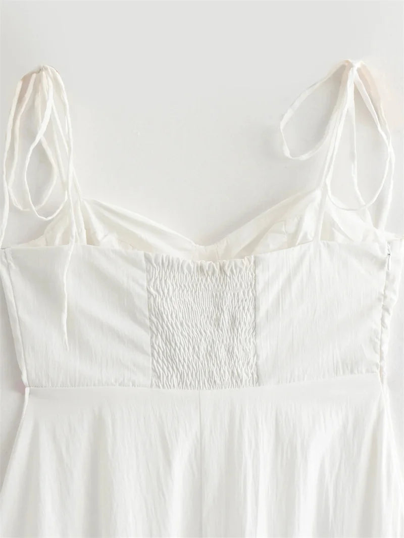 MUJER White Long Dresses Ruffle Slip Corset Dress Sleeveless/Backless