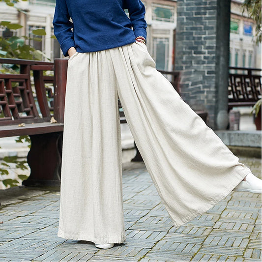 Vintage Linen Wide-Leg 2025 Winter Trousers