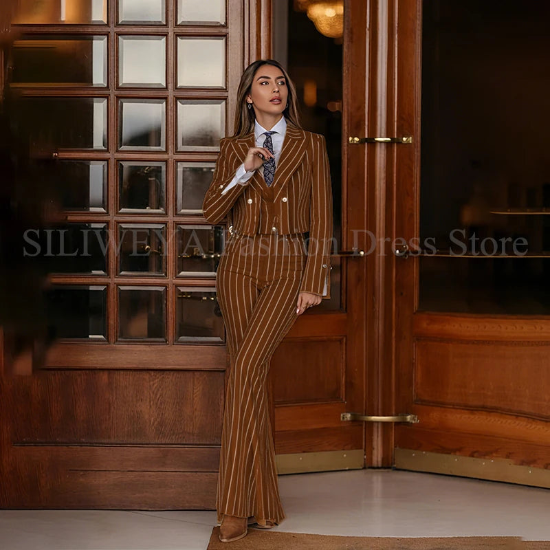 Casual 3 Piece Set Stripes Jacket Pants & Vest