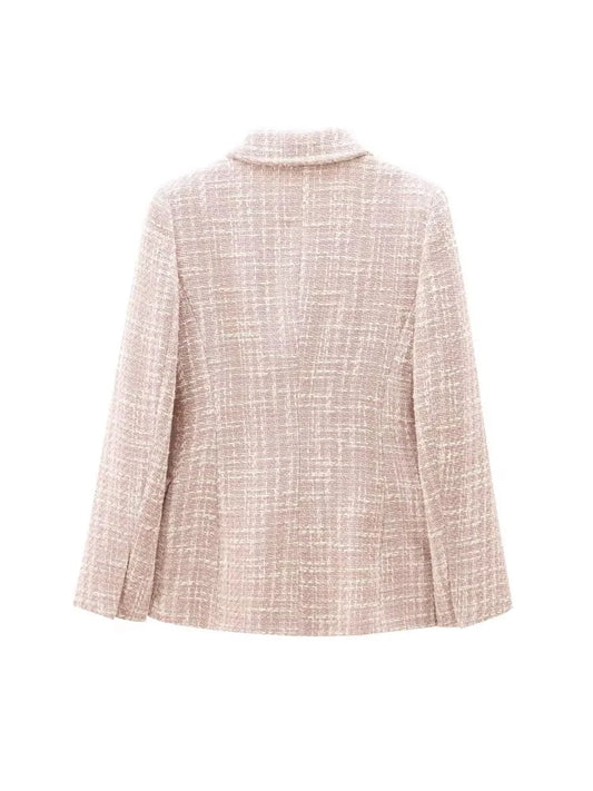 Double Breasted Tweed Long Sleeve  Blazer