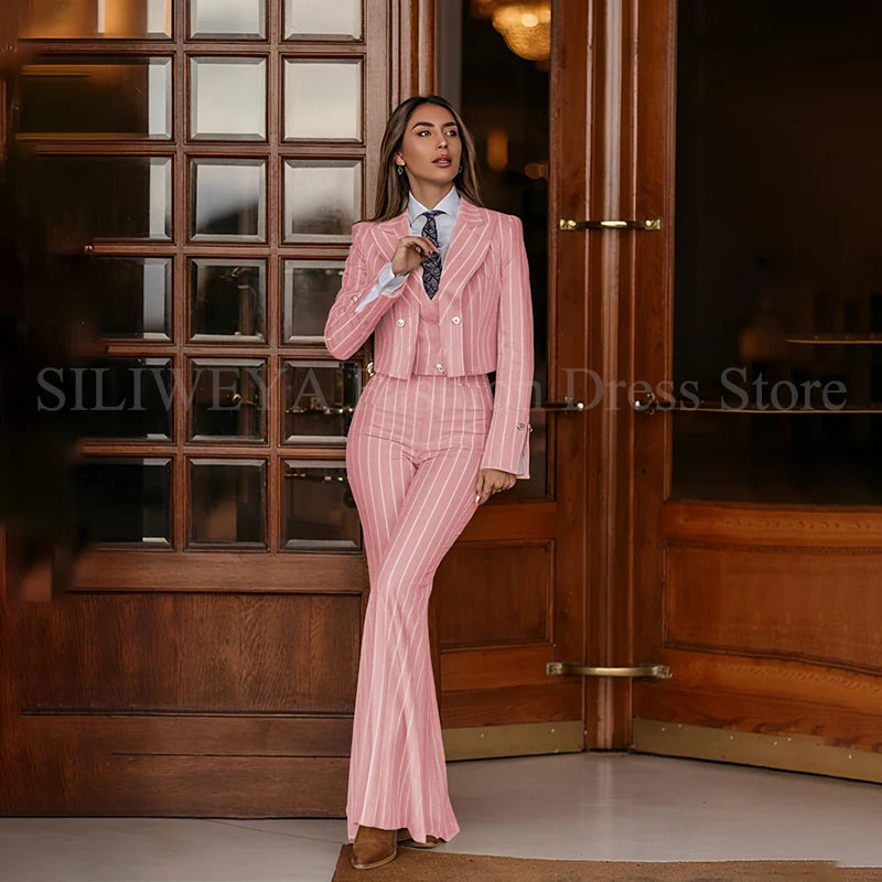 Casual 3 Piece Set Stripes Jacket Pants & Vest