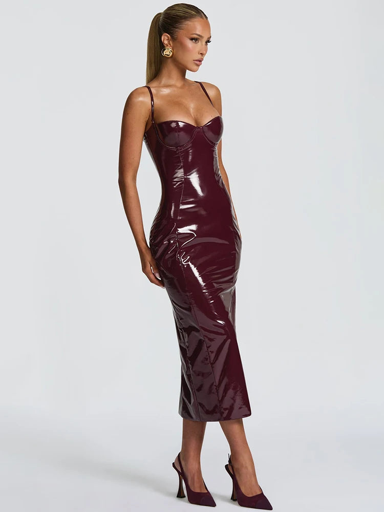 Mozision Leather Strapless Maxi Bodycon Dress