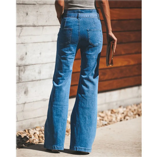 Blue Tie Waist Flare Jeans Slim Denim