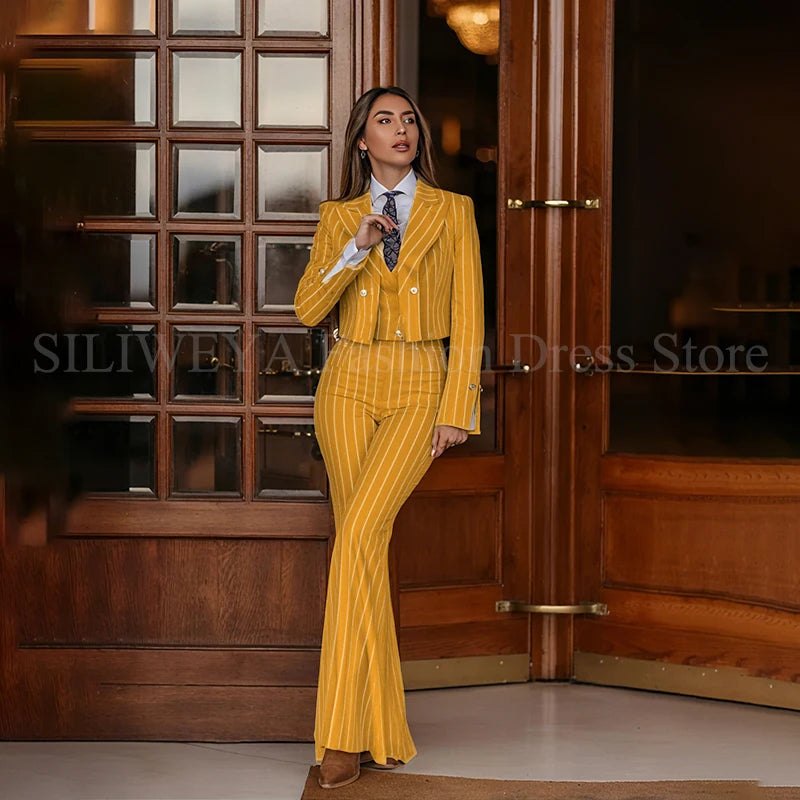 Casual 3 Piece Set Stripes Jacket Pants & Vest