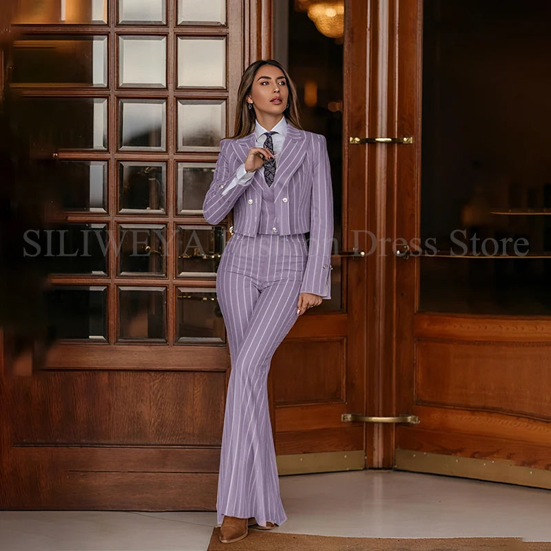 Casual 3 Piece Set Stripes Jacket Pants & Vest