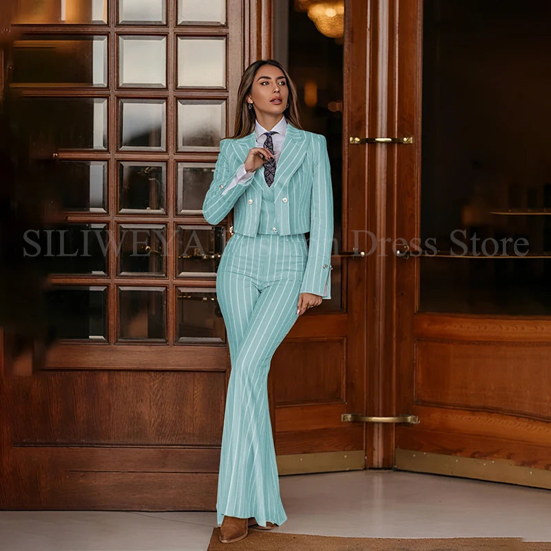 Casual 3 Piece Set Stripes Jacket Pants & Vest