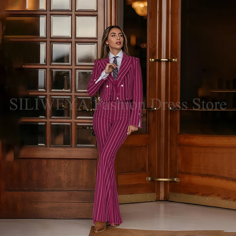 Casual 3 Piece Set Stripes Jacket Pants & Vest