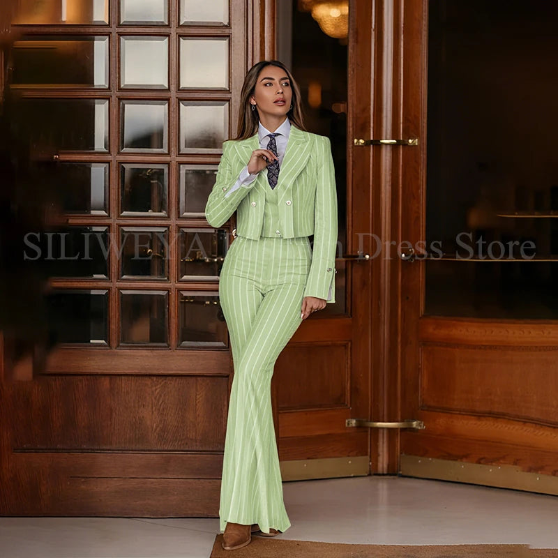 Casual 3 Piece Set Stripes Jacket Pants & Vest