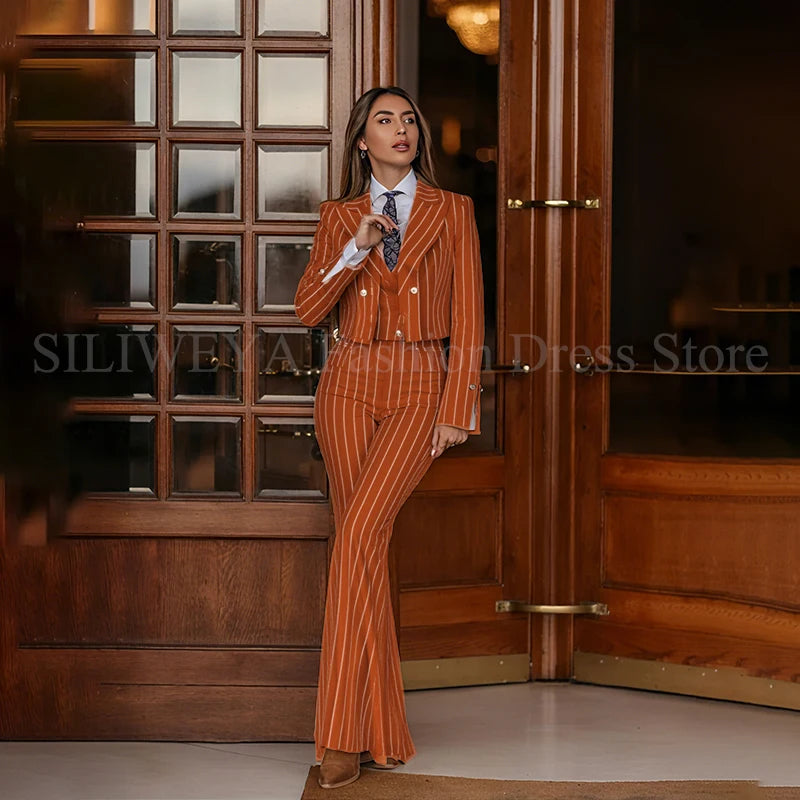 Casual 3 Piece Set Stripes Jacket Pants & Vest