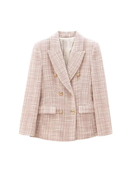 Double Breasted Tweed Long Sleeve  Blazer