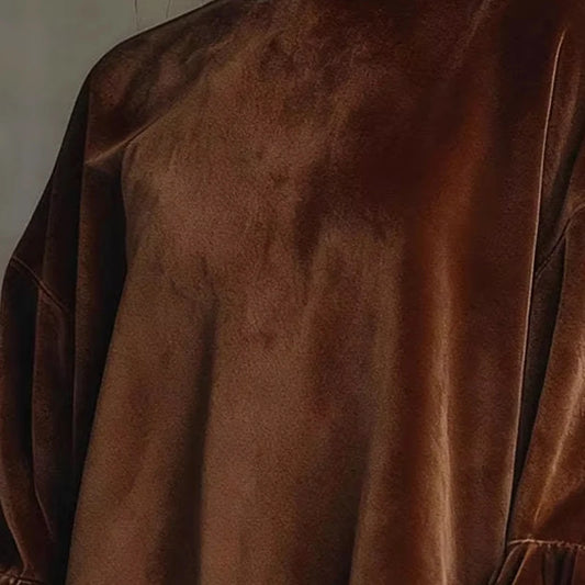 American Retro Velvet Leopard Flare Sleeve Straight Dress