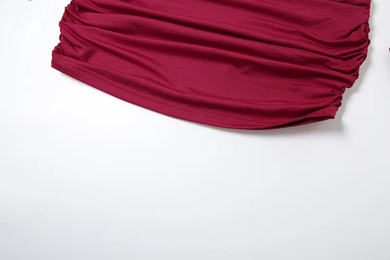 High Neck Pleated Waist Slim Bodycon Long Sleeve Dress