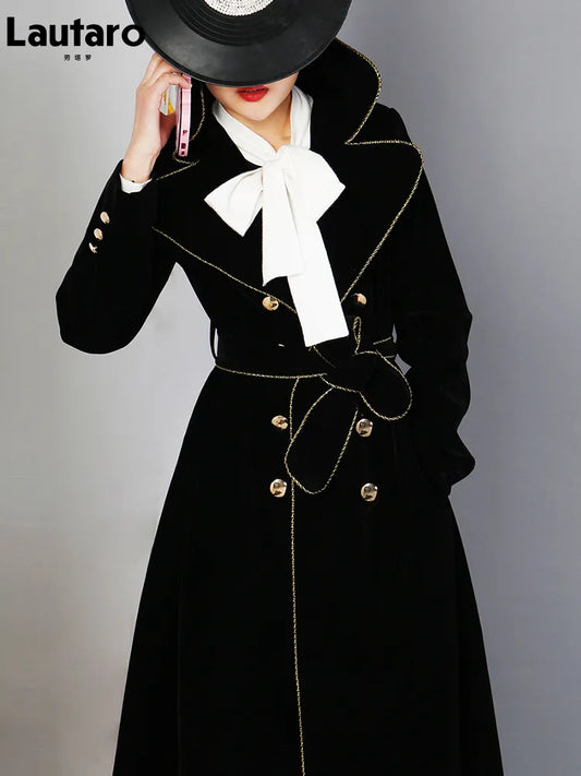 Lautaro Black Velvet Luxury Trench Coat