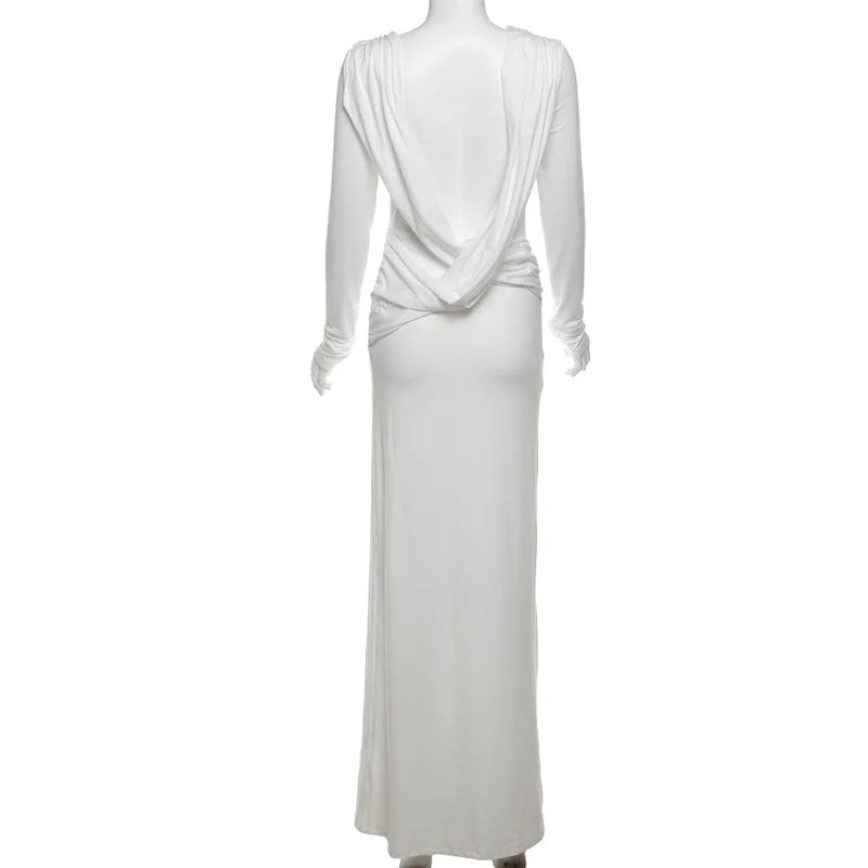 2025 New Backless Dress Long Skirt Slim Fit Long-Sleeved
