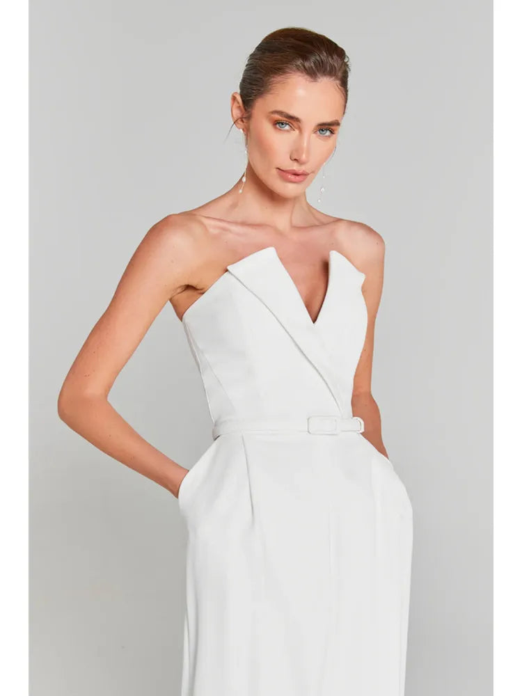 Luxury Long Sleeve Pearl White Bodycon Set Jumpsuit