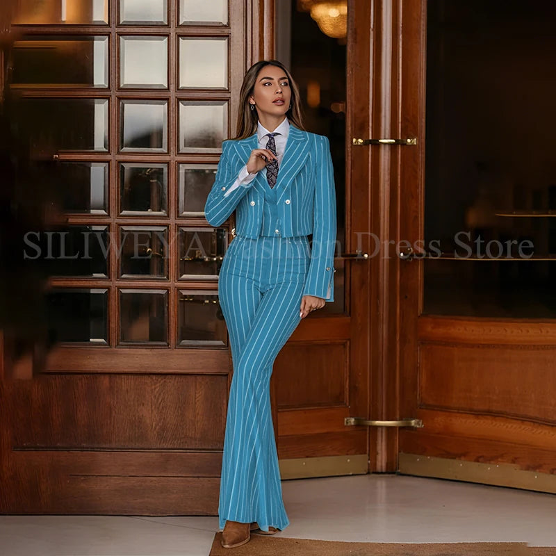 Casual 3 Piece Set Stripes Jacket Pants & Vest