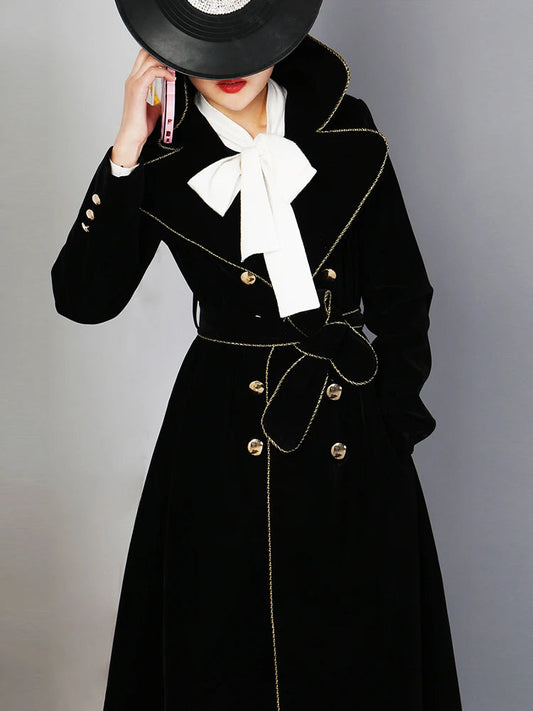 Lautaro Black Velvet Luxury Trench Coat