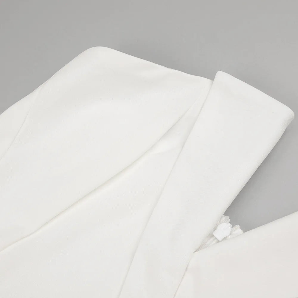 Luxury Long Sleeve Pearl White Bodycon Set Jumpsuit