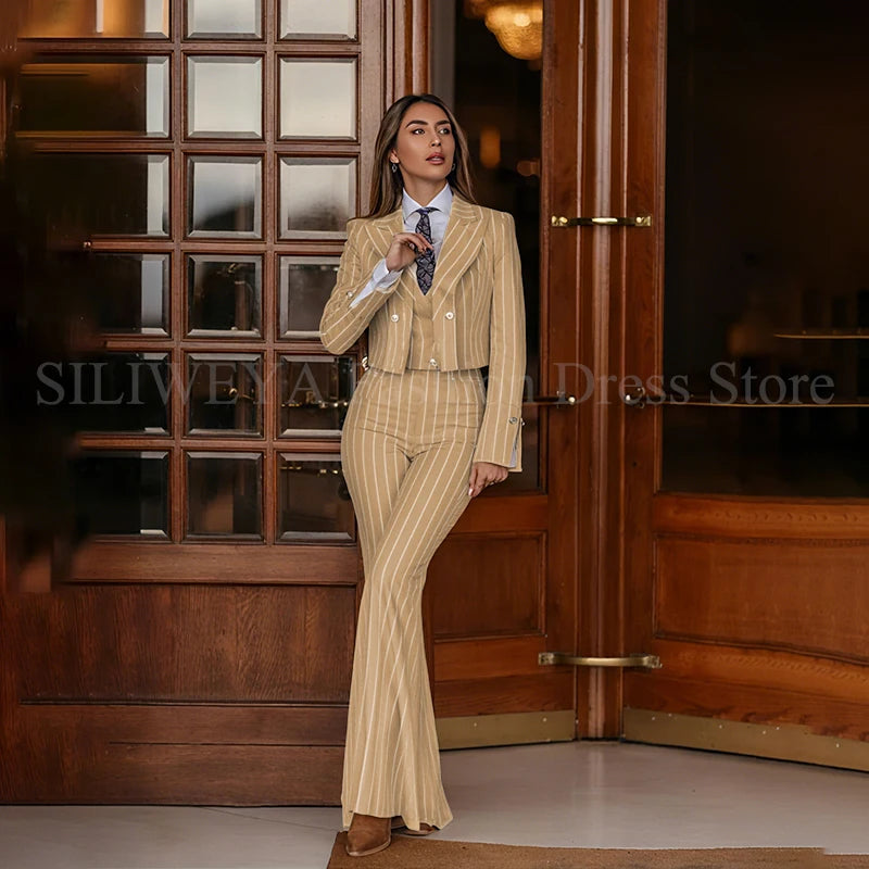 Casual 3 Piece Set Stripes Jacket Pants & Vest