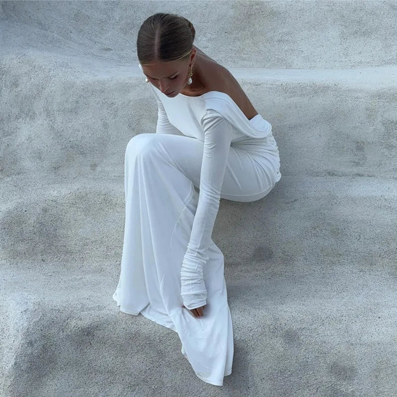 2025 New Backless Dress Long Skirt Slim Fit Long-Sleeved